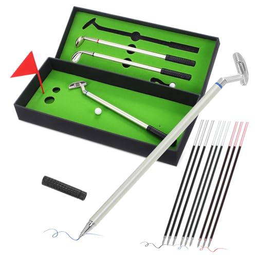 WEKADRIN Golf Kugelschreiber Teilig Mini Golfclub Stifte mit Nachfüllminen Schreibtisch Golfspiel mit Mini Golfbällen und Putting Matte Golfgeschenke für Männer Büro Zubehör WEKADRIN Golf Kugelschreiber Teilig Mini Golfclub Stifte mit Nachfüllminen Schreibtisch Golfspiel mit Mini Golfbällen und Putting Matte Golfgeschenke für Männer Büro Zubehör von WEKADRIN