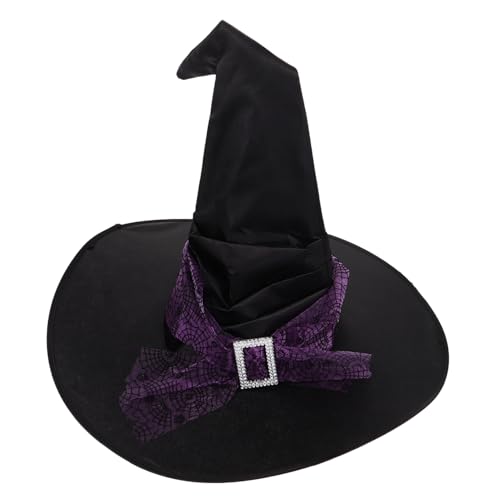 WEKADRIN Halloween Hexenhut Damen Groß Rüschenhut Mit Stern-mond-dekor Atmungsaktives Spinnennetz Mesh Leichtes Festival Kostüm Zubehör Für Halloween-party Cosplay von WEKADRIN