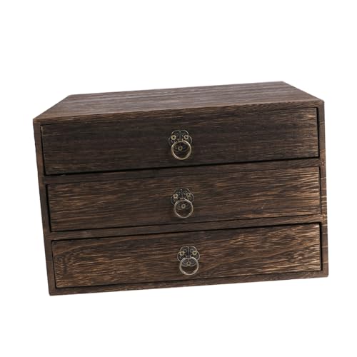 WEKADRIN Holz Schreibtisch Organizer Vintage Retro Aufbewahrungsbox mit Massivholz Desktop Box mit Ringgriff Praktische und Stabile Schubladenbox für Büro und Zuhause von WEKADRIN