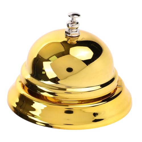 WEKADRIN Klassische Handglocke Goldfarbene Serviceglocke Leicht Tragbar für Restaurant Hotel Empfang Rezeptionsklingel Küchenklingel mit Klarem von WEKADRIN