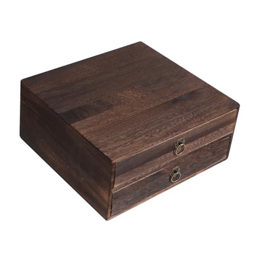 WEKADRIN Massive Holz Schubladenbox Retro Stil Lagiger Desktop Organizer aus Nachhaltigem Holz Kompakte Aufbewahrungsbox für Bürobedarf und Kosmetik Platzsparend für Schreibtisch und von WEKADRIN