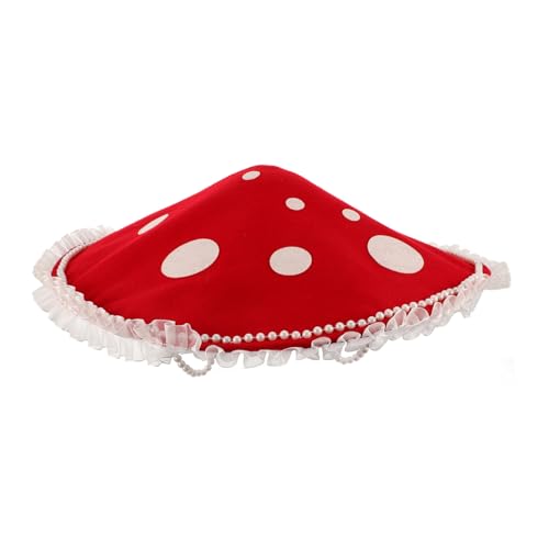 WEKADRIN Roter Pilzhut Damen Kostüm Accessoire mit Perlenquaste Weiches Material Bequem für Party Cosplay Bühnenauftritte Silvester Fasching von WEKADRIN