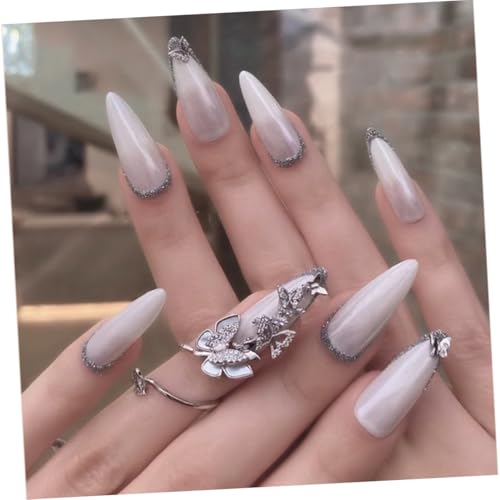WEKADRIN Vintage Offener Damenring mit Perlen und Zirkonia Chic Finger Schmuck Silberfarbener Schmetterlingsring für Stilvolle Nageldekoration von WEKADRIN