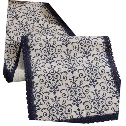 WEKADRIN Vintage Tischläufer Blau weiß Porzellan Stil Baumwolle Leinen Rustikale Tischdeko für Hochzeit Geburtstag Festliche Anlässe und Alltag Vielseitiger rustikaler Tischläufer von WEKADRIN