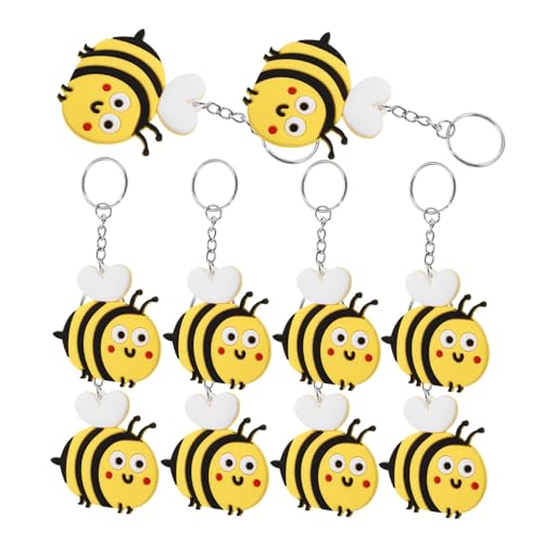 WEKAMOS 10 Stück Biene Schlüsselanhänger Cartoon-bienen-schlüsselanhänger- Schlüsselanhänger Mit Cartoon-biene Schlüsselbund Neuheit Schlüsselanhänger Kieselgel Yellow von WEKAMOS
