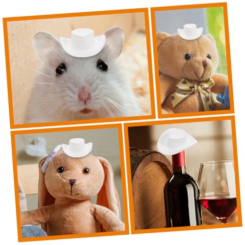 WEKAMOS 10 Stück Mini Cowboy Hüte Weiß Kunststoff Miniatur Puppenhut Dekoration für Party Basteln Cosplay und Puppenkleidung Zubehör von WEKAMOS