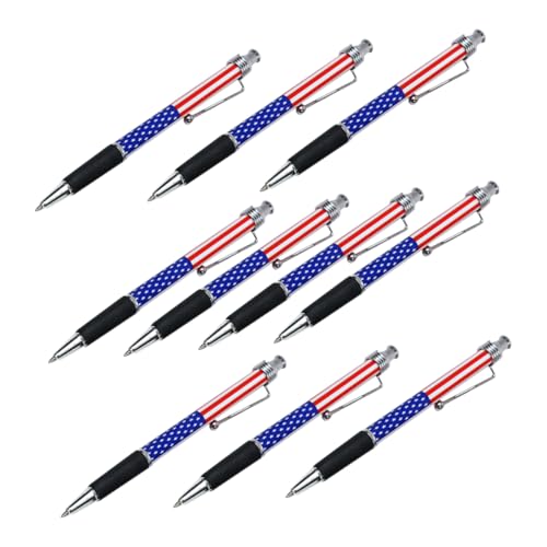 WEKAMOS 10 Stück Retractable Kugelschreiber mit Amerikanischer Flagge Patriotisches Design für Schulbedarf und Büroartikel für Unabhängigkeitstag und Partys von WEKAMOS