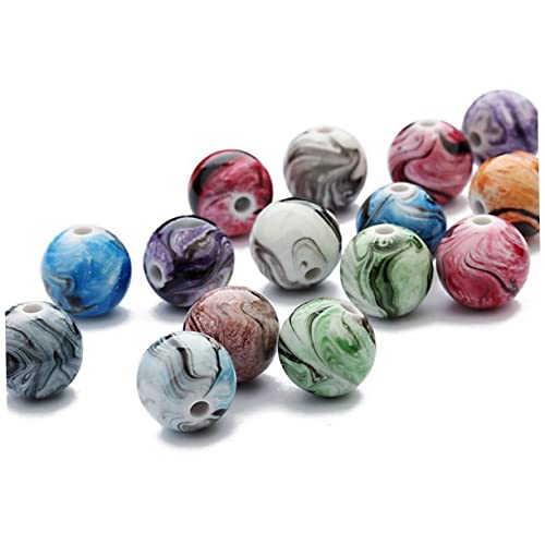 WEKAMOS 100 Stück DIY Rundperlen Resin mit Tuschemalerei Bunte Spacer Perlen für Schmuckherstellung und Bastelbedarf für Armbänder und WEKAMOS 100 Stück DIY Rundperlen Resin mit Tuschemalerei Bunte Spacer Perlen für Schmuckherstellung und Bastelbedarf für Armbänder und von WEKAMOS