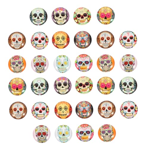 WEKAMOS 100 Stück Halloween Dome Gems Runde Farbige Schädel Cabochons Schmuckherstellung DIY Handwerkssteine Flache Glasperlen für Halsketten und Armbänder von WEKAMOS