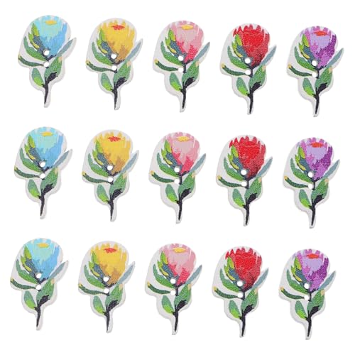 WEKAMOS 100 Stück Holzknöpfe mit Bemalter Rosenblüte Farbenfrohe DIY nähknöpfe für Kleidung Dekoration Handarbeit Vielseitig für Jacken Taschen Hemden von WEKAMOS