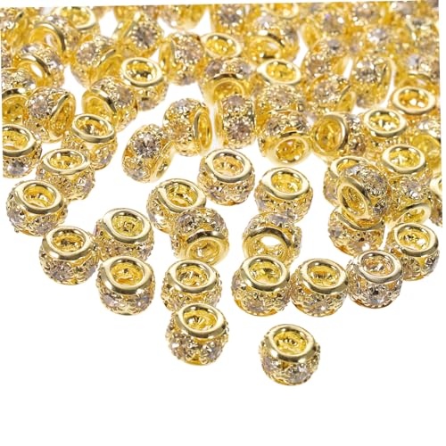 WEKAMOS 100 Stück Rondelle Spacer Perlen mit Strasssteinen Goldfarbene Legierungszwischenperlen für Schmuckherstellung zum Auffädeln von Armbändern und Halsketten DIY Bastelzubehör für WEKAMOS 100 Stück Rondelle Spacer Perlen mit Strasssteinen Goldfarbene Legierungszwischenperlen für Schmuckherstellung zum Auffädeln von Armbändern und Halsketten DIY Bastelzubehör für von WEKAMOS