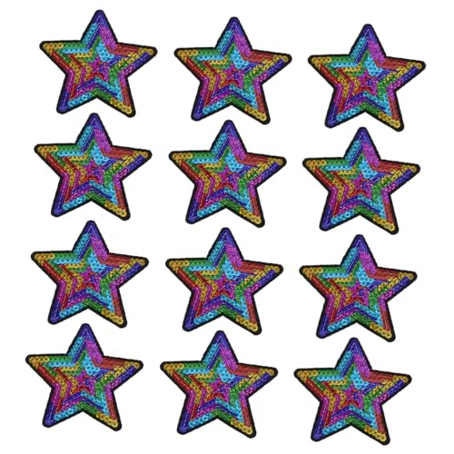 WEKAMOS 12 Stück Bestickte Aufnäher Mit Stern, Pailletten, Zum Aufnähen Für Daunenjacken, Schuhe, Hüte, Fünfzackige Sterne, Bestickte Applikationen, Diy-nähzubehör, Mehrfarbig von WEKAMOS