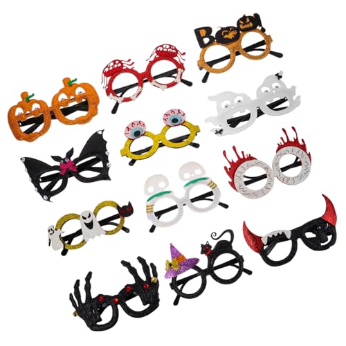 WEKAMOS 12 Stück Halloween Partybrillen Glitzer Kunststoff Lustige Partybrille für Erwachsene Gruselige Figuren Kürbis Schädel Brillenrahmen als Foto-requisiten für Halloween-fotospaß von WEKAMOS