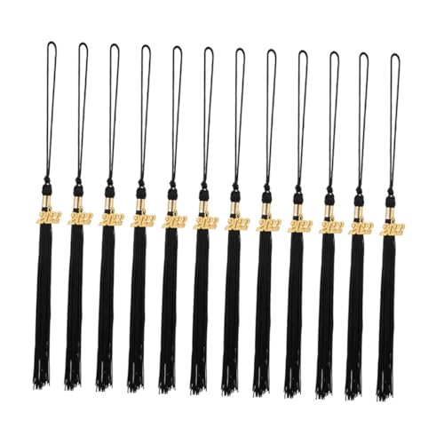 WEKAMOS 12 Stück Teiliges Graduation Tassel für Doktorhüte Kreative Schwarze Quasten mit Anhänger Langlebige Abschlusskappen verzierung für Doktoranden und Abschlussfeiern von WEKAMOS