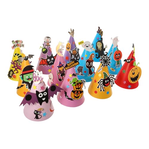 WEKAMOS 12 Stück Teiliges Halloween DIY Papierhut Leichte Bequeme Cartoon Hüte mit Klaren Mustern Kinderfreundlich Sicher Partydeko und von WEKAMOS