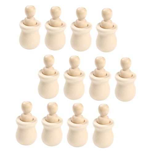 WEKAMOS 12 Stück Teiliges Unbemalte Holzpuppen zum Bemalen Glatte Oberfläche Stabile Holzfiguren für DIY bastelprojekte Kinderhandwerk und Dekoration Natürliche Holzkegel Puppen von WEKAMOS