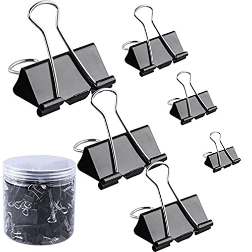 WEKAMOS 120 Stück Schwarze Binder Clips Büroklammern in Verschiedenen für Büro Schule und Zuhause Wiederverwendbar Robust und Praktisch zur Organisation von Dokumenten von WEKAMOS