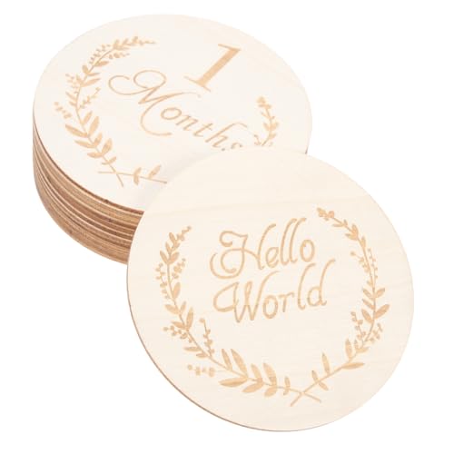 WEKAMOS 13 Stück Monatliche Holzmeilensteinkarten Teiliges Holzscheiben Einzigartige DIY Babywachstums Karten für Unvergessliche Erinnerungen von WEKAMOS