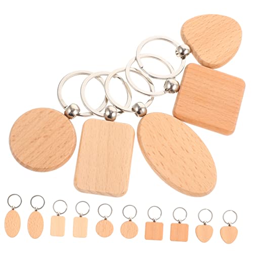 WEKAMOS 15 Stück Teiliges DIY Schlüsselanhänger Buchenholz Verschiedene Formen Rund Herzförmig Oval Quadratisch Blanko Holz Schlüsselringe zum Basteln Personalisierbare Holzanhänger für von WEKAMOS