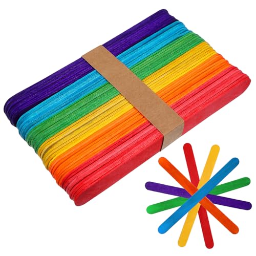 WEKAMOS 150 Stück Teiliges Bunte Jumbo Holzstäbchen für Basteln Farbige Glatte Schadstofffreie Holzstäbe für DIY Kinderprojekte Schul und Gruppenaktivitäten Langlebig und Umweltfreundlich von WEKAMOS