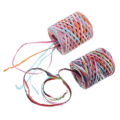 WEKAMOS 2 Rollen Farbiges Raffia Papierschnur Geschenkband Langlebiges Dekoband zum Basteln und Verpacken Robustes DIY Packpapier Band für Kreative Geschenkverpackung von WEKAMOS