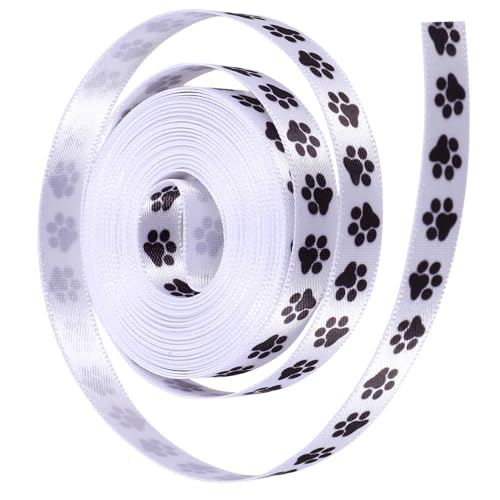 WEKAMOS 2 Rollen Geschenkband mit Hundepfoten Motiv Breit Lang Strapazierfähiges Polyesterband für Geschenkverpackung DIY Basteln und Dekoration für Geburtstagsgeschenke von WEKAMOS