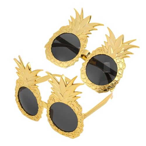 WEKAMOS 2 Stück Ananas Gläser party festival zubehör ananas festival brille Obstgläser Ananas-Partyzubehör tropische Accessoires Sommerstrandzubehör Abs Golden von WEKAMOS