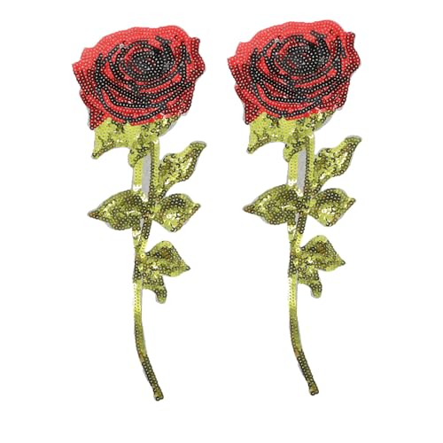 WEKAMOS 2 Stück Glitzer Rosen Patches zum Aufnähen und Aufbügeln Kreative DIY Applikationen für Kleidung Taschen Schuhe Hautfreundlich und Langlebig Modische Blumenverzierung von WEKAMOS