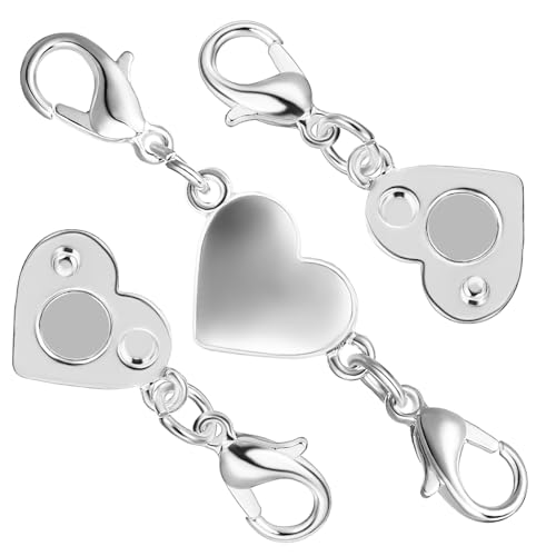 WEKAMOS 2 Stück Herzförmiger Magnetverschluss Silber für und Armbänder Einfach zu Bedienen Rostfrei mit Karabinerverschlüssen für Schmuckdesign und DIY Projekte von WEKAMOS