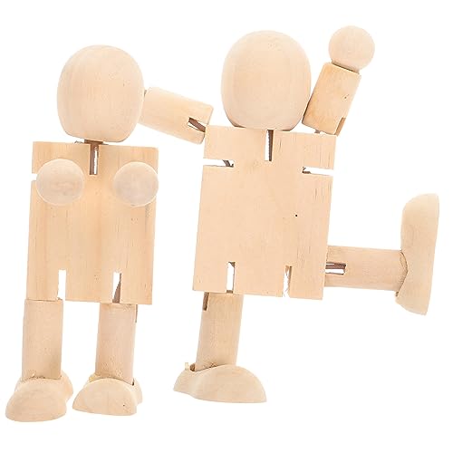 WEKAMOS 2 Stück Holzfiguren zum Bemalen Gelenkige DIY Holzpuppen für Kreative Desktop Deko Glatte Holzoberfläche und Schreibtischornamente von WEKAMOS