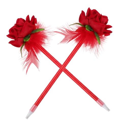 WEKAMOS 2 Stück Kugelschreiber mit Simulierten Rosenblüten Langlebige Kunststoff und Stoffmaterialien Eleganter Schreibwarenartikel für Büro Schule und Besondere Anlässe Angenehmes von WEKAMOS