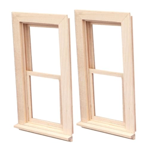 WEKAMOS 2 Stück Puppenhaus Tiny Homes Miniaturhaus Zubehör Miniatur Puppenhausfenster Mini Puppenhausmöbel Puppenhaus Bilderrahmen Puppenhaus Fensterrahmen Khaki Holz von WEKAMOS