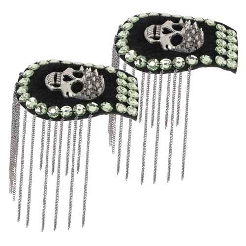 WEKAMOS 2 Stück Schwarze Uniform Epauletten mit Totenkopf und Quasten Dekorative Schulterabzeichen im Punk Stil Langlebige Kostüm Accessoires für Bühnenauftritte und Halloween von WEKAMOS