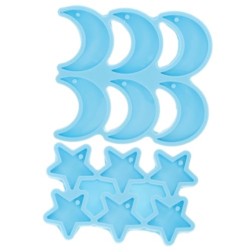 WEKAMOS 2 Stück Silikonform Schmuckanhänger DIY Epoxidharz Gießform Stern und Mond Flexible Reißfeste Silikonform für Ohrringe Stabile Leicht zu Reinigende Epoxidharzform für von WEKAMOS