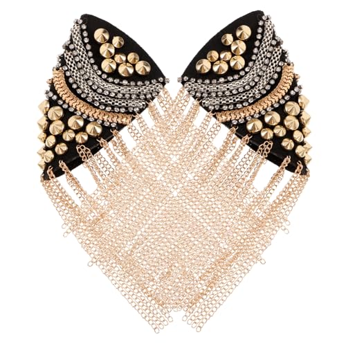 WEKAMOS 2 Stück Teiliges Schulterepaulettenset mit Metalltassel und Nietenkette Punk schulterdekoration für Karneval Modische Quastenkette als Auffälliges Accessoire für Jacken und von WEKAMOS