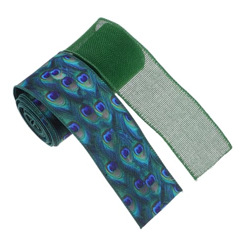 WEKAMOS 2 Stück Teiliges Set Grünes Polyester Drahtband mit Pfauenfeder Breit Dekoratives Geschenkband für Hochzeiten Weihnachten Kränze Schleifen Party und Outdoor Dekoration von WEKAMOS