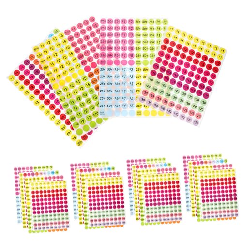 WEKAMOS 20 Blatt Bunte Preisaufkleber Vorbeschriftete Runde Preisschilder Selbstklebend Starke Haftung Einfach zu Entfernen für Garage Supermarkt Diverse Designs von WEKAMOS