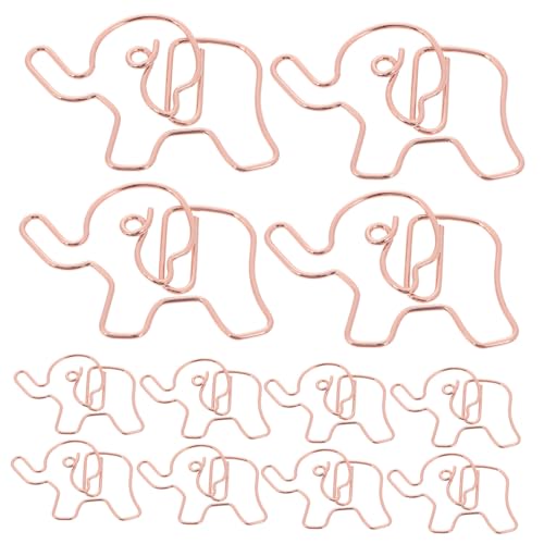 WEKAMOS 20 Stück Elefanten-Büroklammer büroausstattung büromaterial Papierklemmen Schreibtischaccessoires Elefantennadel Große Büroklammern im Jumboformat Lesezeichen-Clip Metall Rose Gold von WEKAMOS