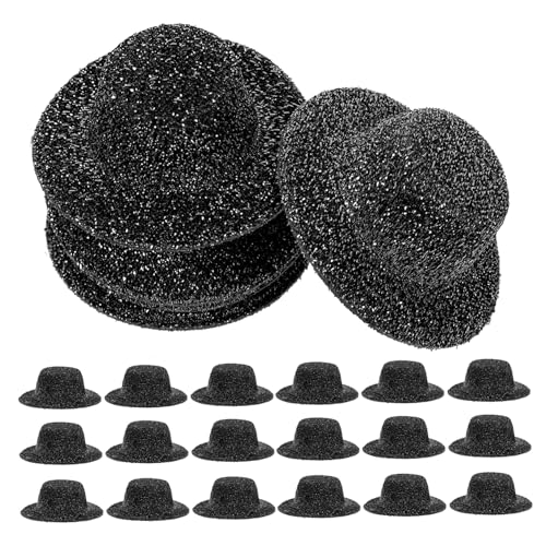 WEKAMOS 20 Stück Miniatur Jazz Hüte Schwarz Verschleißfeste Mini Puppenhüte für DIY Basteln Partydeko und Puppenhaus Kleine Puppenmützen mit Feiner Verarbeitung und Einzigartigem Design von WEKAMOS