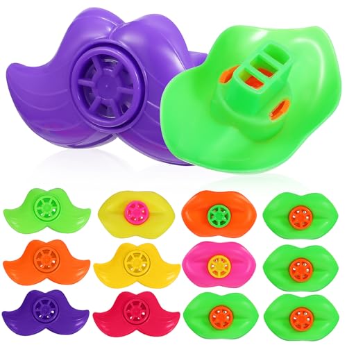 WEKAMOS 20 Stück Teiliges Party Pfeifen mit Bunten Lippen und Schnurrbart Designs Cartoon Tröten für Kindergeburtstag Fasching und Lustige Gastgeschenke Einfach zu Bedienen Farbenfrohe von WEKAMOS