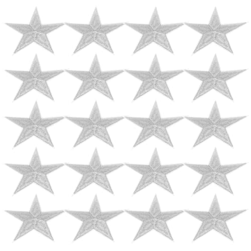 WEKAMOS 20 Stück Teiliges Stern Aufnäher zum Aufbügeln Bestickte Silberne Applikationen Langlebig Farbecht zum Aufnähen Kleidung Hüte Jacken und DIY Bastelprojekte von WEKAMOS