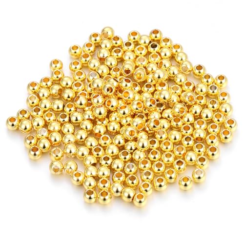 WEKAMOS 200 Stück Runde Kupfer Schmuckperlen mit Vorgebohrten Löchern Glänzende Flache Bastelperlen als Zwischenperlen für Armbänder und Halsketten Nahtlose Metall Spacer Perlen für DIY von WEKAMOS
