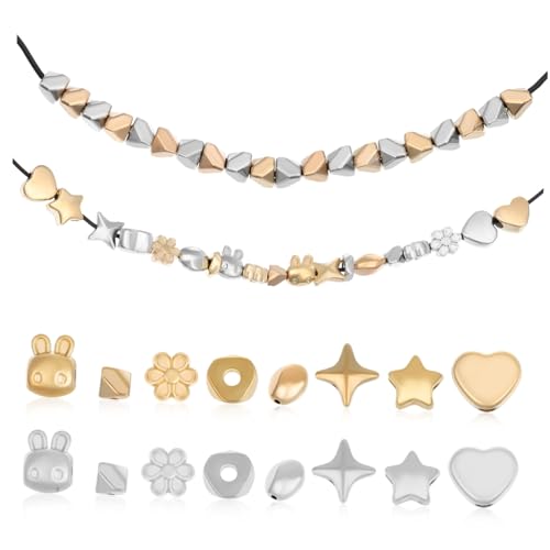 WEKAMOS 200 Stück Teiliges Unregelmäßige Spacer Perlen Herz Stern Blumen Formen für Freundschaftsarmbänder Halsketten DIY Schmuckherstellung Gold Silber Mix WEKAMOS 200 Stück Teiliges Unregelmäßige Spacer Perlen Herz Stern Blumen Formen für Freundschaftsarmbänder Halsketten DIY Schmuckherstellung Gold Silber Mix von WEKAMOS