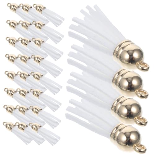 WEKAMOS 200 Stück Weiße Pu-leder Quasten mit Kappe Vielseitige Taschenanhänger und Schlüsselanhänger Troddeln für DIY Schmuck Handtaschen Armbänder und Bastelprojekte von WEKAMOS