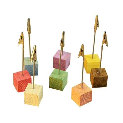 WEKAMOS 24 Stück Teiliges Holz Notizhalter mit Stabilem Metallclip Quadratischer Sockel Bunte Mixfarben Vielseitiger Fotohalter und Memo Clip für Büro Zuhause Schreibtisch und Dekoration von WEKAMOS