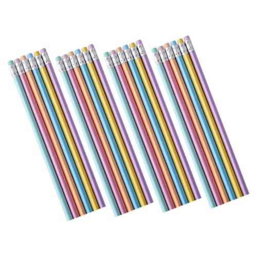 WEKAMOS 24 Stück Teiliges Kleine Hb Holzbleistifte mit Radiergummi Ergonomischer Dreikantgriff Glattes Schreiben Buntes Pastell mix für Schule Büro Zeichnen und Notizen von WEKAMOS