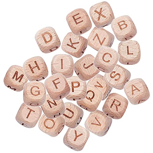 WEKAMOS 26 Stück DIY Buchstabenperlen Beech Holz Alphabet Perlen für Armbänder und Schmuckherstellung Geeignet für Kreative Bastelprojekte und von WEKAMOS