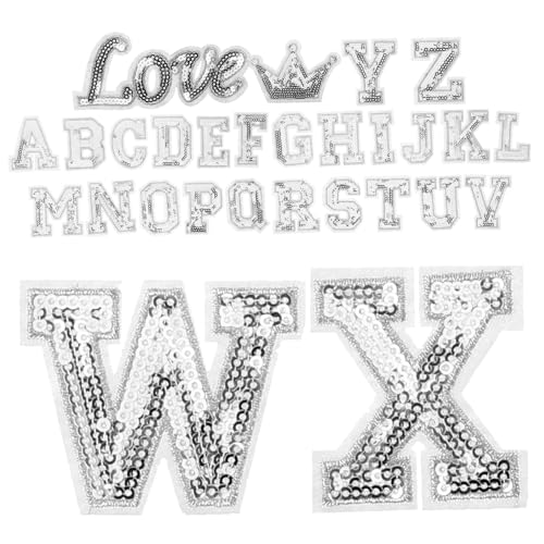 WEKAMOS 28 Stück Teiliges Bügelflicken mit Pailletten Buchstaben und Krone Silberne Applikationen zum Aufbügeln und Aufnähen Flexible Textilaufnäher für DIY Kleidung Reparatur und WEKAMOS 28 Stück Teiliges Bügelflicken mit Pailletten Buchstaben und Krone Silberne Applikationen zum Aufbügeln und Aufnähen Flexible Textilaufnäher für DIY Kleidung Reparatur und von WEKAMOS