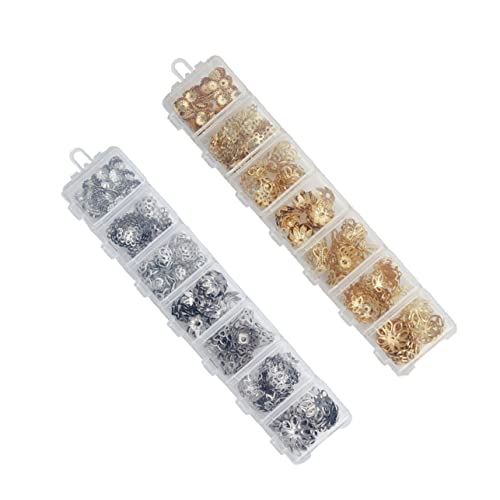 WEKAMOS 2er Pack Blumen Spacer Perlen Kupfer mit Aufbewahrungsbox Gemischte Anhänger und Charms für DIY Schmuckherstellung Silber von WEKAMOS