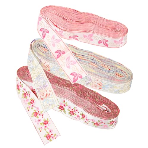 WEKAMOS 3 Rollen Blumenmuster Stoffband Dekoratives Geschenkband für Party Hochzeit Cake und Geschenkverpackung Bügelfrei Vielseitig für Basteln und Verpacken von WEKAMOS
